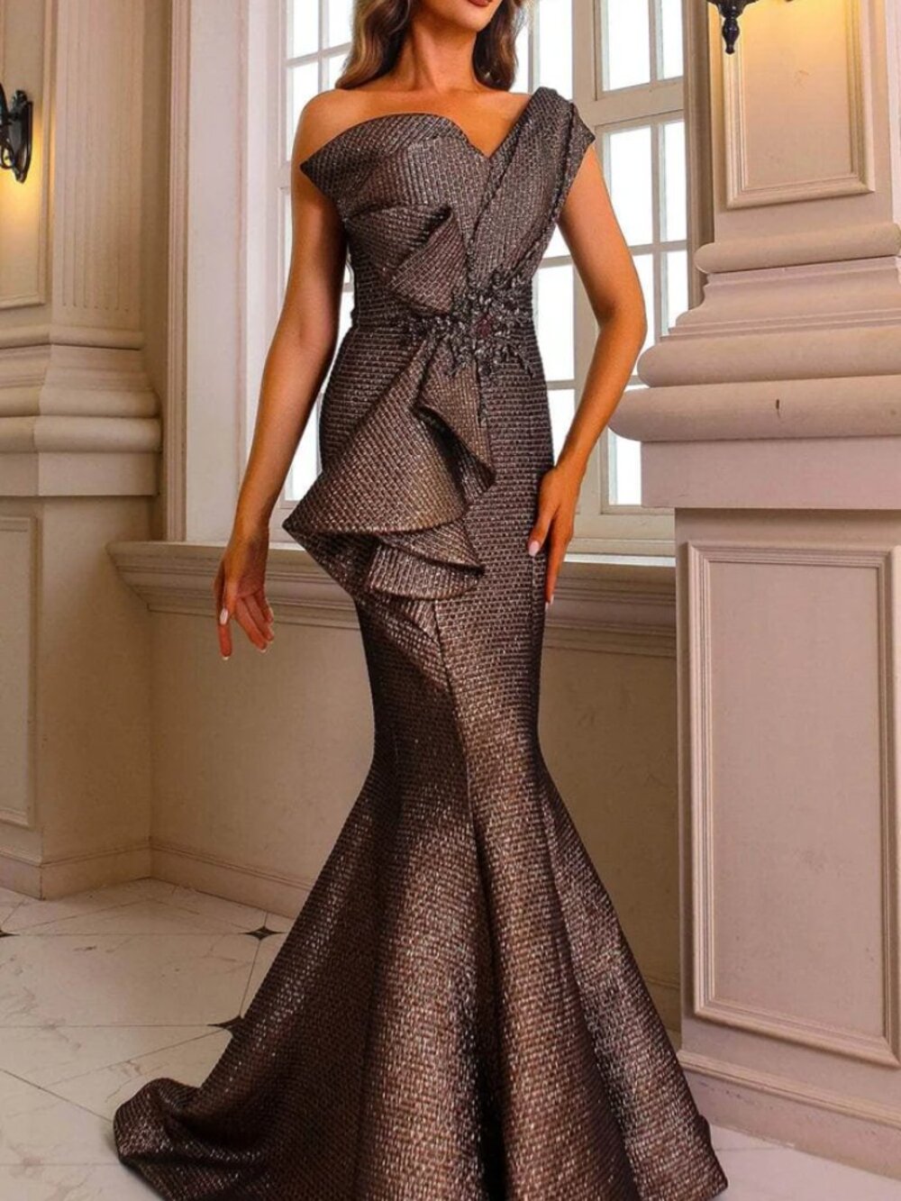 Terani Couture, Mother of the Bride/Groom, or Evening Amber colored Gown